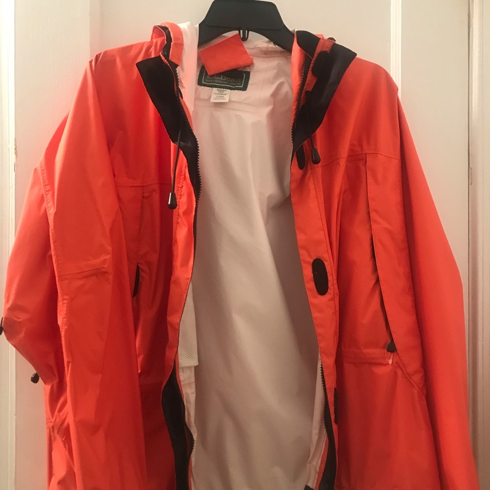 LL Bean lightweight orange raincoat windbreaker